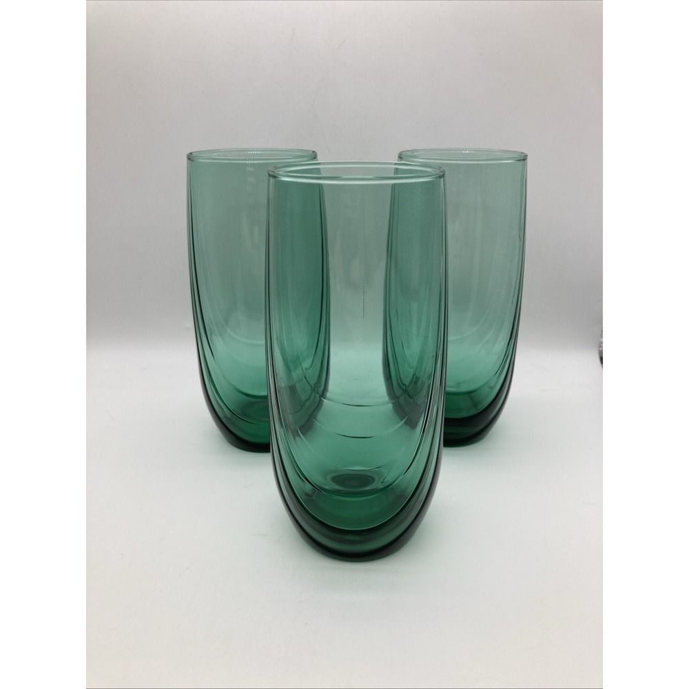 Set Of 3 Vintage Libbey Drape Juniper Green Drinking Glasses 16oz Ombré